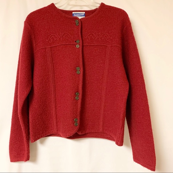 Pendleton Vintage Cardigan Red Button Up - Picture 1 of 7